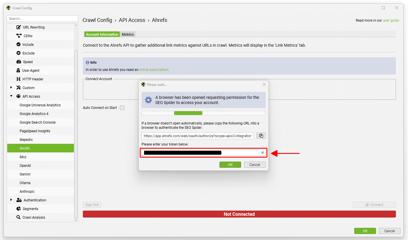 Ahrefs API Token box