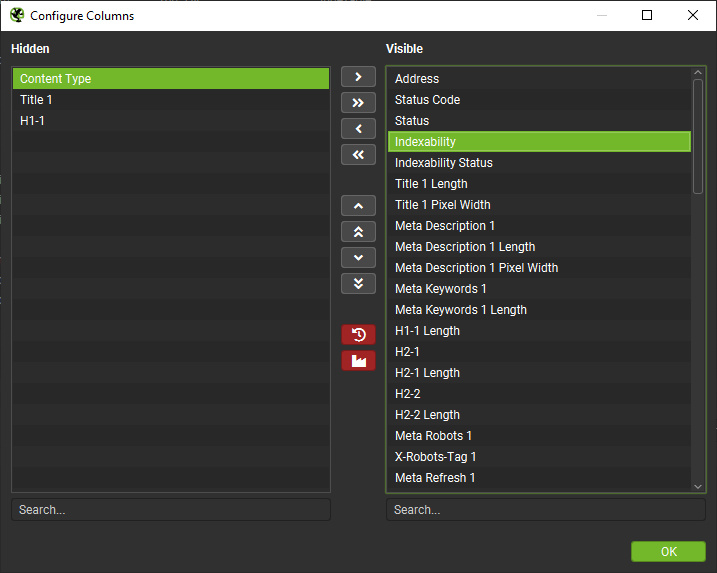 Configure Columns Menu